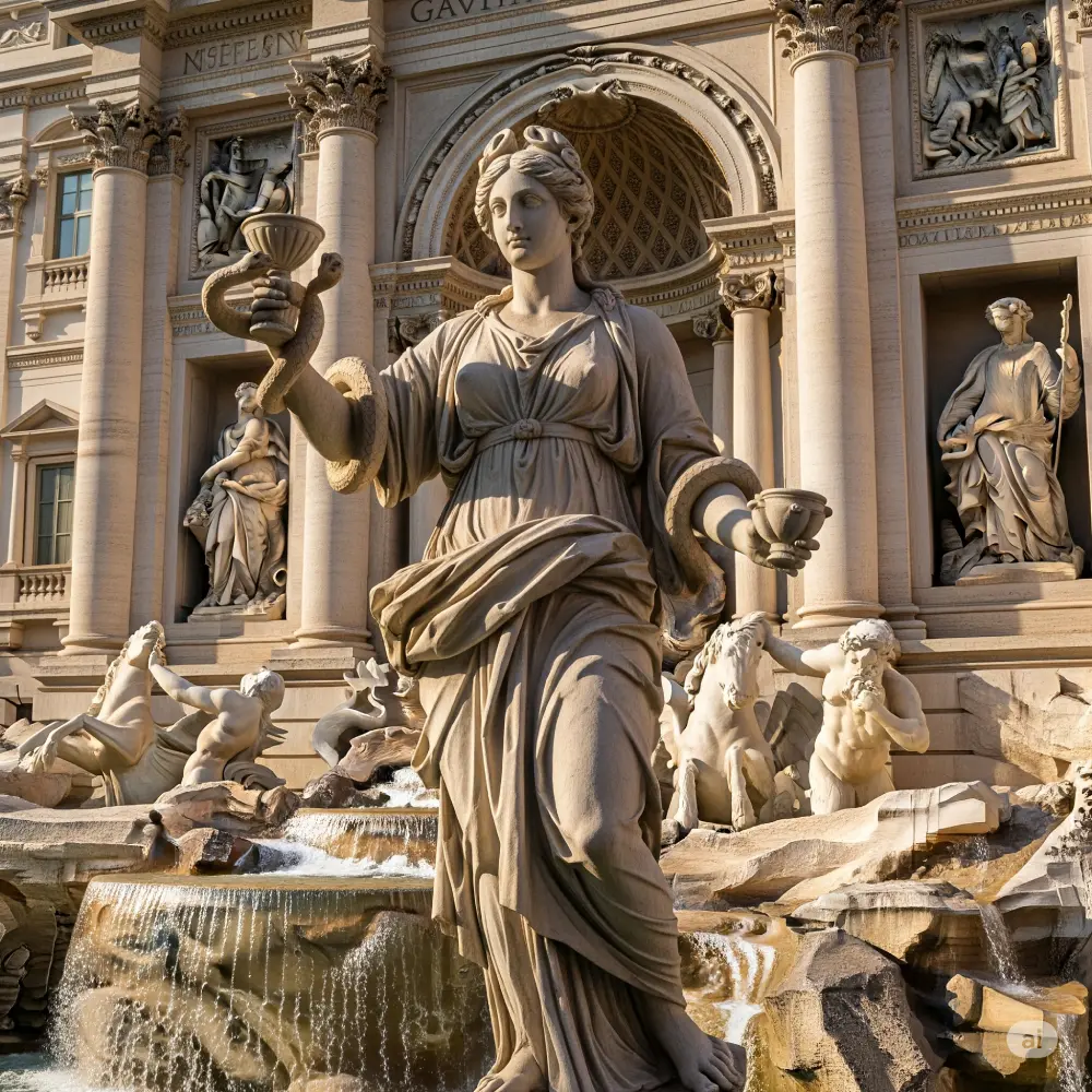 Salubrity statue holding cup
